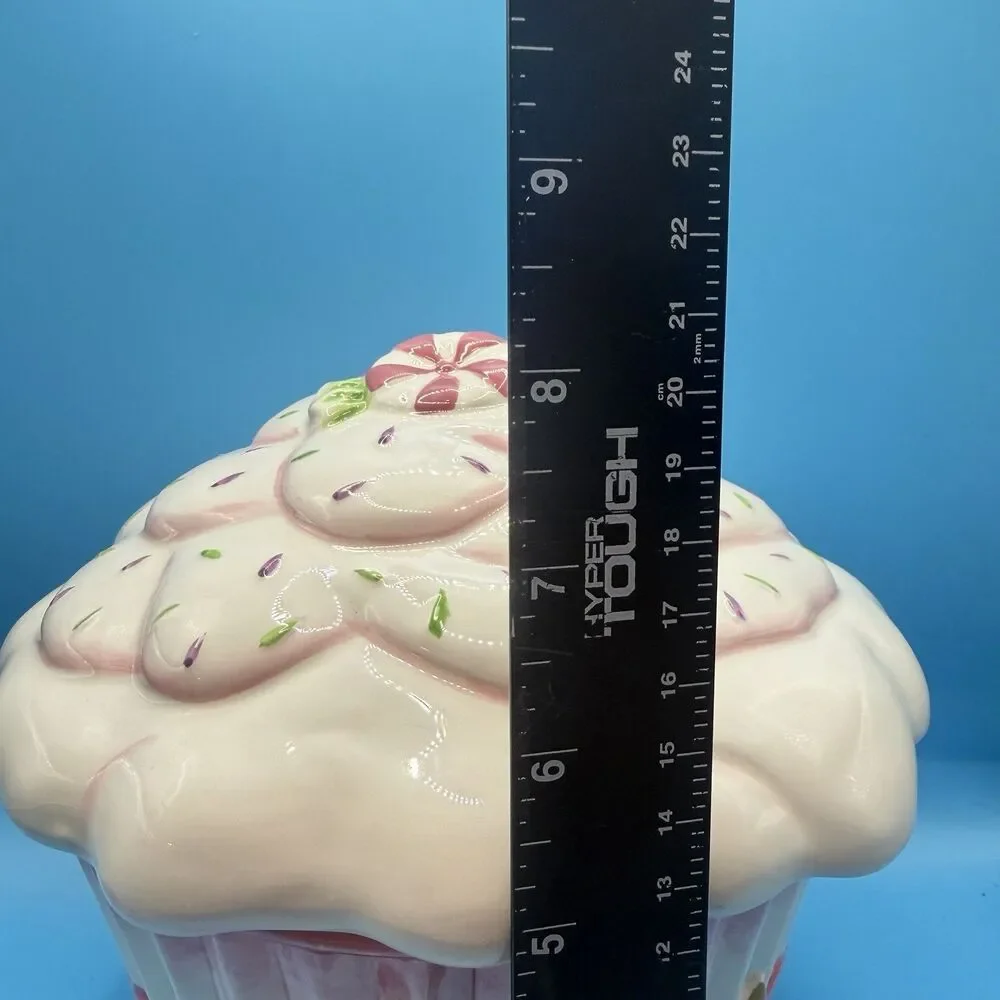 Deb Malewski Next Day Art Cupcake Cookie Jar Pink Bow Ceramic Canister 7”